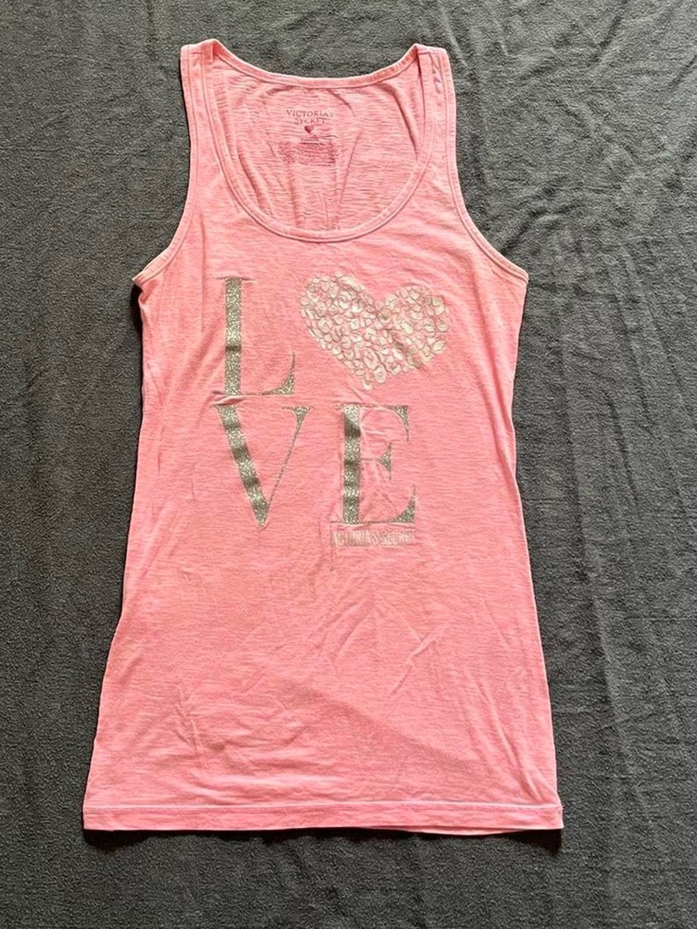 Victoria's Secret pink glittery love heart tank top